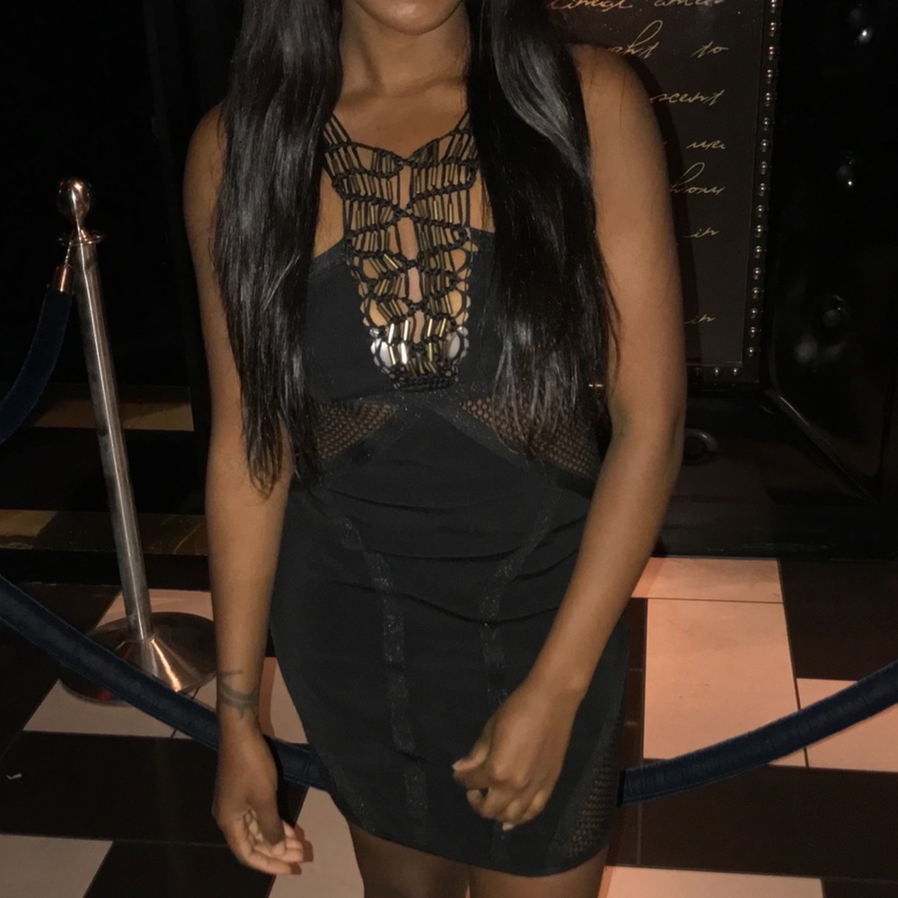 Bebe Addiction Bodycon Black Crochet Dress
